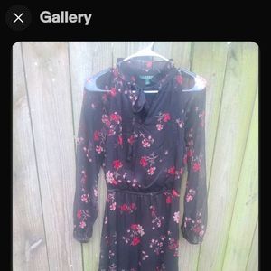 Ralph Lauren Black DRESS WITH FLORAL PRINT Long sleeve Sheer Summer size 2